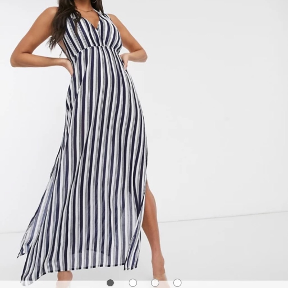 Akasa Exclusive Maxi Dress in Navy Stripe